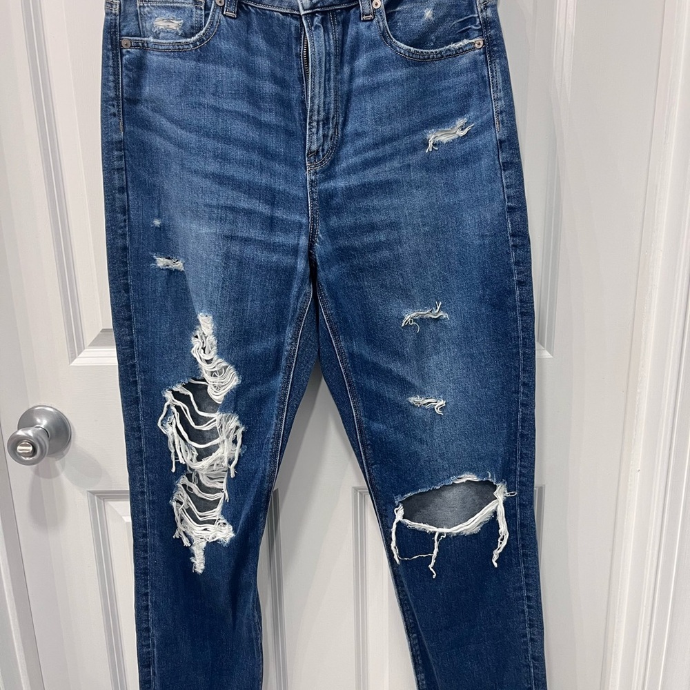 American Eagle Outfitters Ripped Blue Straight Leg Jeans